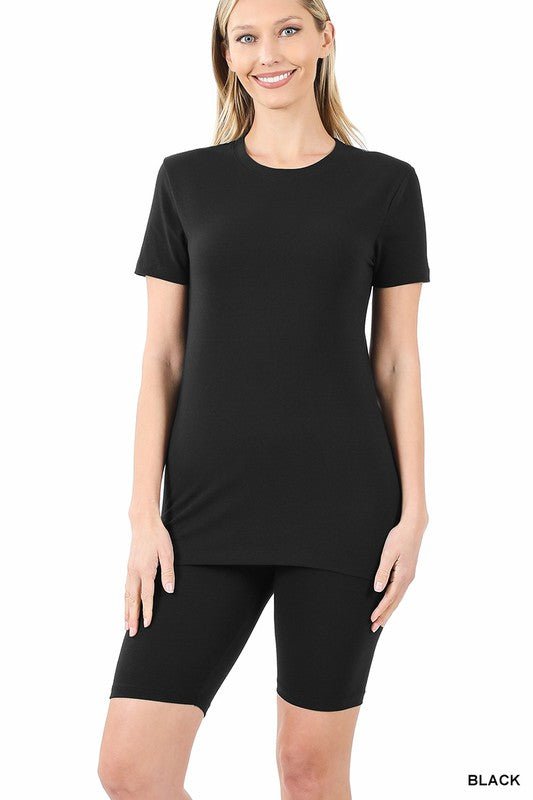 Cotton Round Neck Top & Bike Shorts Set - Blu Lotus Boutique