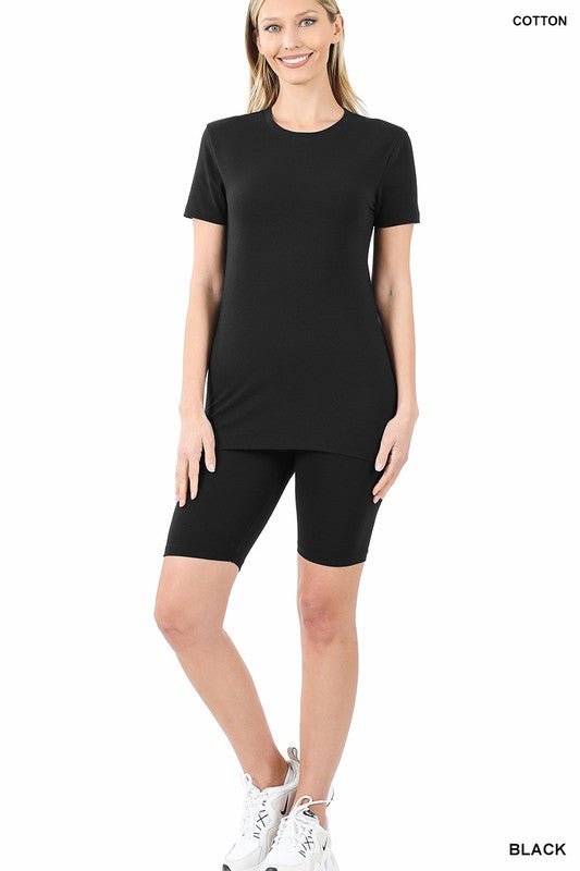 Cotton Round Neck Top & Bike Shorts Set - Blu Lotus Boutique