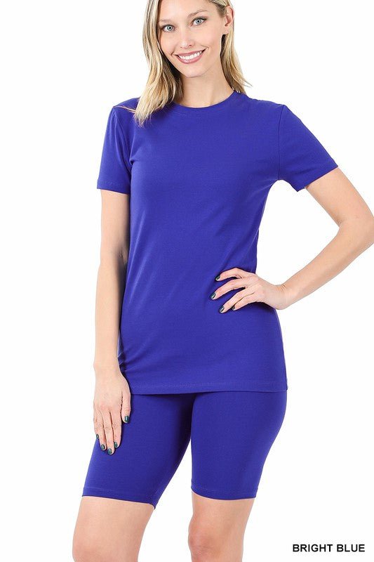 Cotton Round Neck Top & Bike Shorts Set - Blu Lotus Boutique