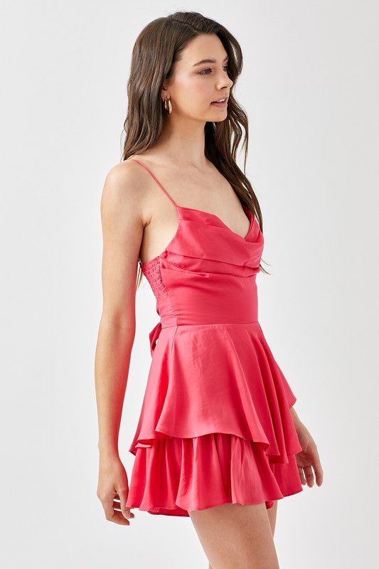 Cowl Neck Flare Tiered Cami Romper - Blu Lotus Boutique