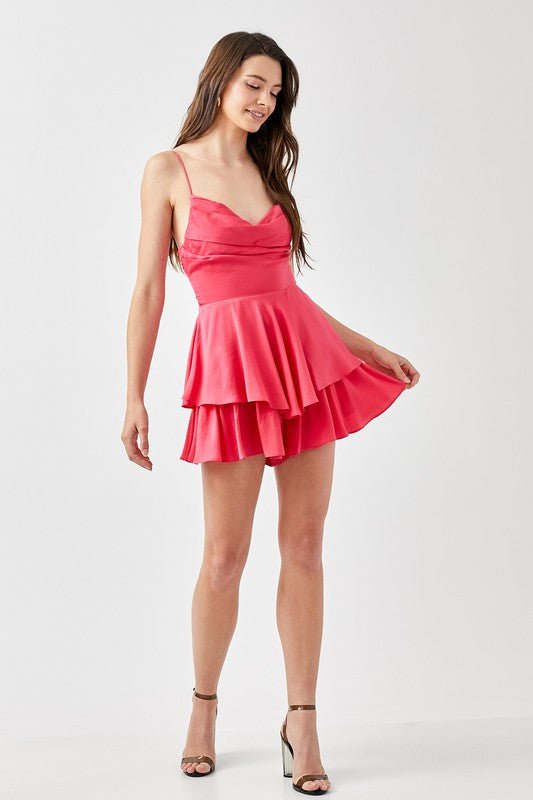 Cowl Neck Flare Tiered Cami Romper - Blu Lotus Boutique