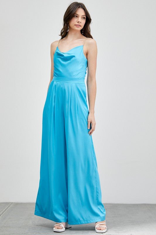 Cowl Neck Trim Detail Jumpsuit - Blu Lotus Boutique