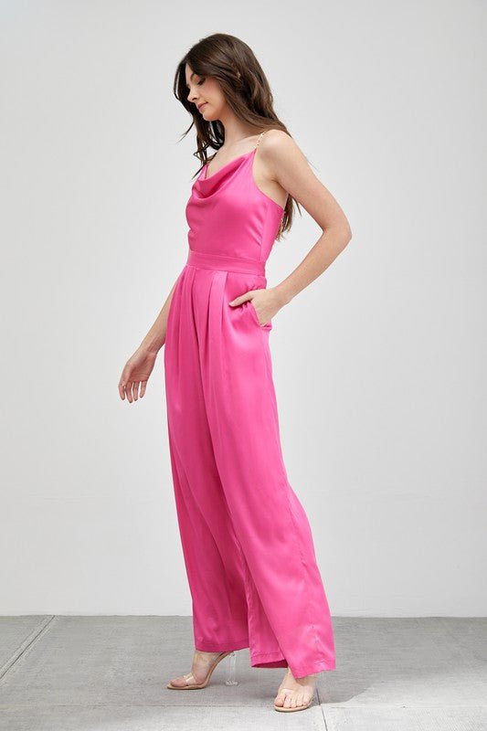 Cowl Neck Trim Detail Jumpsuit - Blu Lotus Boutique