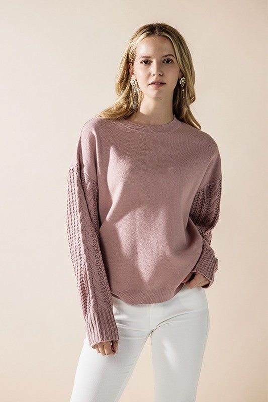 Cozy Solid Body Contrast Cable Knit Sweater - Blu Lotus Boutique