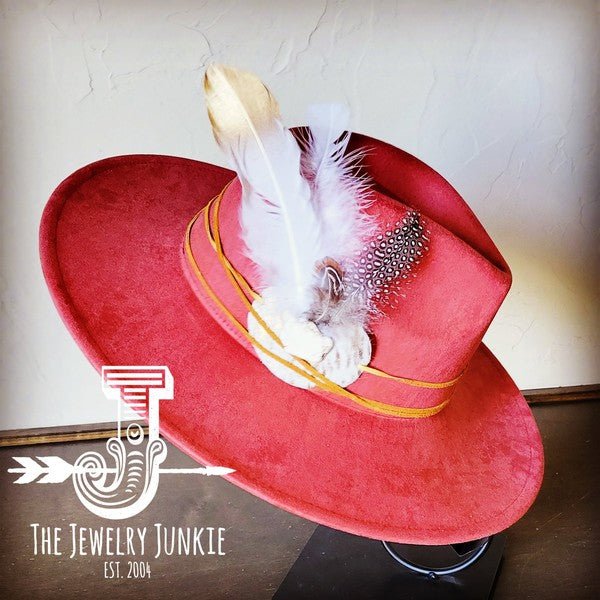 CreamMetallic Feather&Turq Slab Hatband Choice Hat - Blu Lotus Boutique