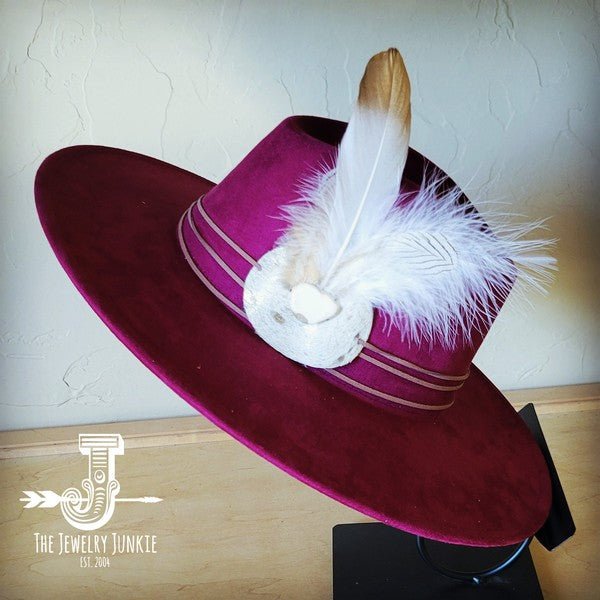 CreamMetallic Feather&Turq Slab Hatband Choice Hat - Blu Lotus Boutique