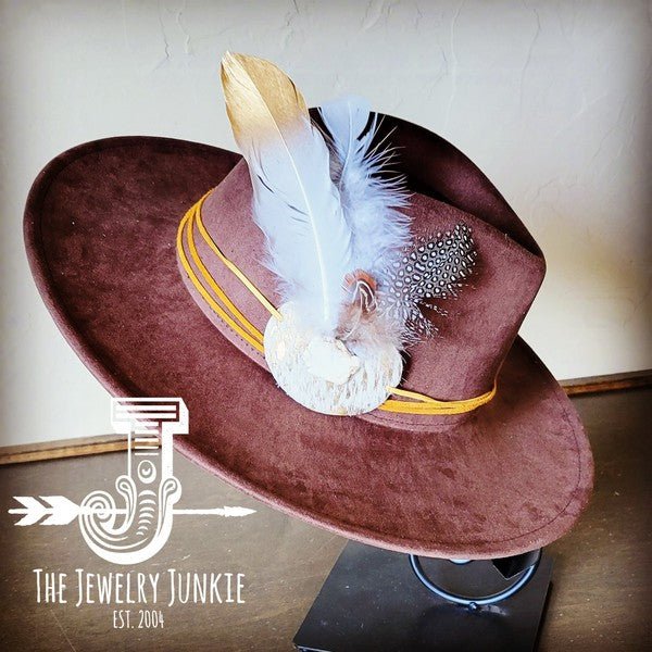 CreamMetallic Feather&Turq Slab Hatband Choice Hat - Blu Lotus Boutique
