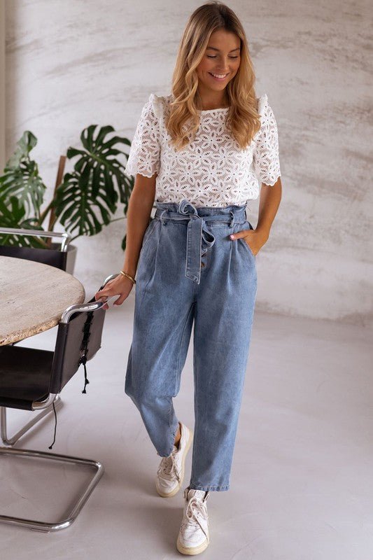 Crochet lace flower embroidered Hallowed Blouse - Blu Lotus Boutique