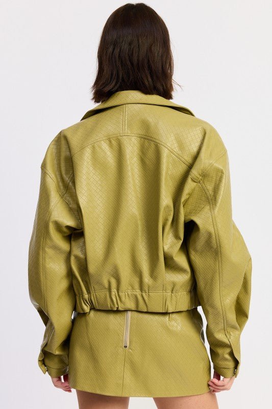 CROPPED JACKET WITH COLLAR AND ZIPPER - Blu Lotus Boutique