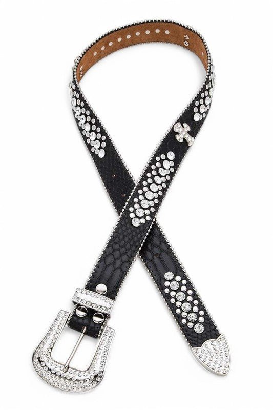 Crystal Cross Leather Western Belt - Blu Lotus Boutique