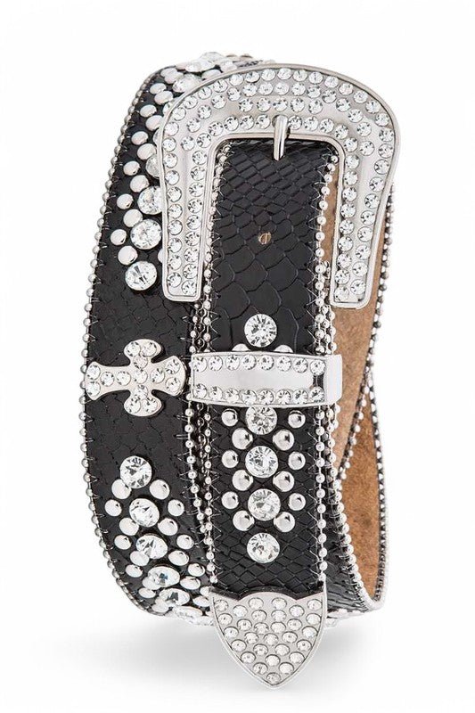 Crystal Cross Leather Western Belt - Blu Lotus Boutique
