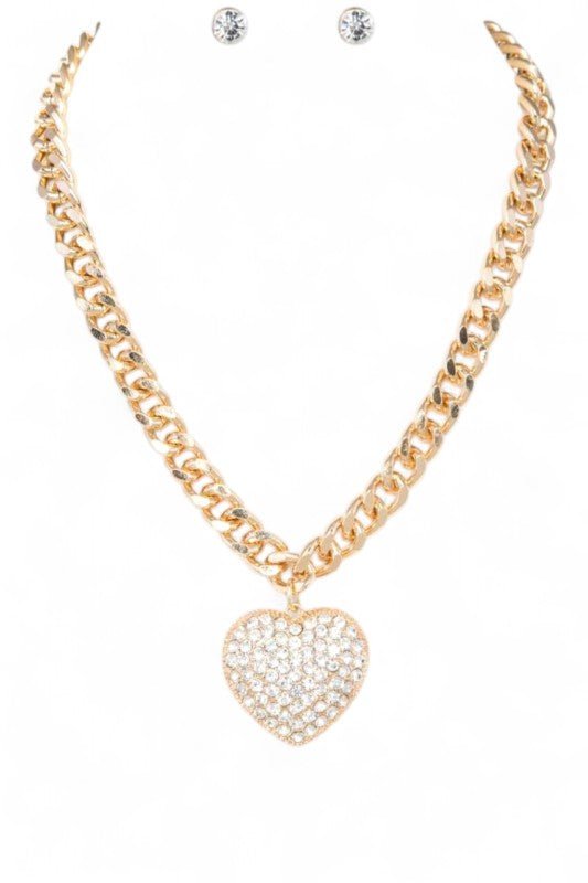 Crystal Heart Pendant Necklace Set - Blu Lotus Boutique