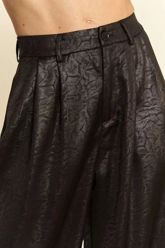 Davi & Dani Crinkled Textured Wide Leg Pants - Blu Lotus Boutique