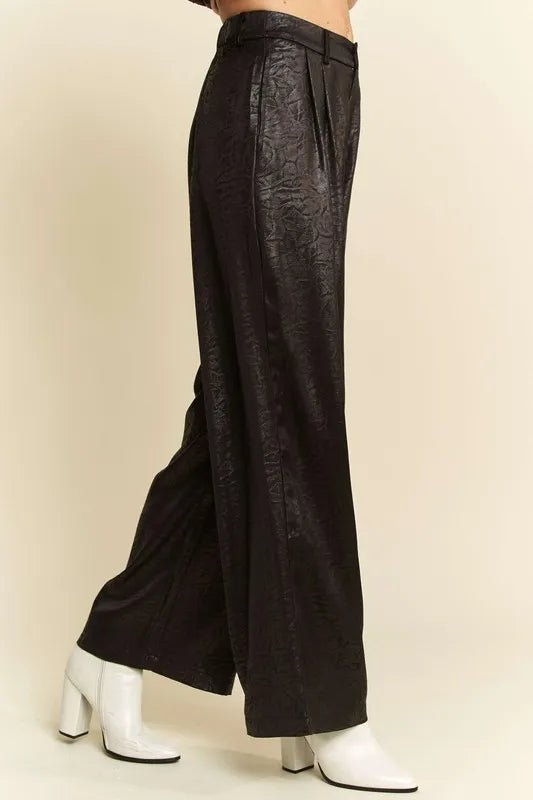 Davi & Dani Crinkled Textured Wide Leg Pants - Blu Lotus Boutique