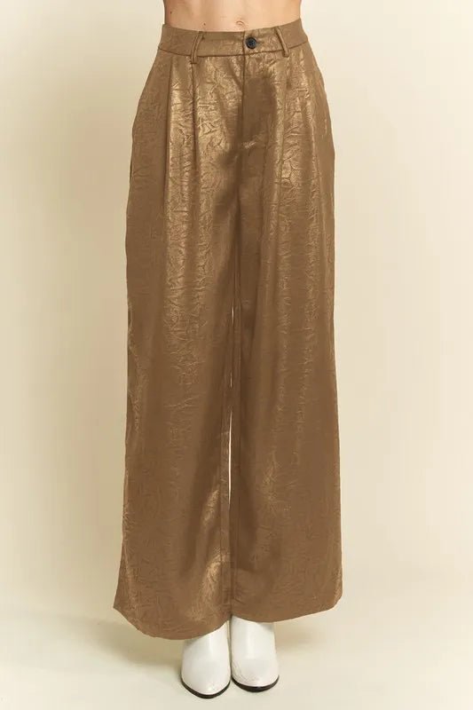 Davi & Dani Crinkled Textured Wide Leg Pants - Blu Lotus Boutique