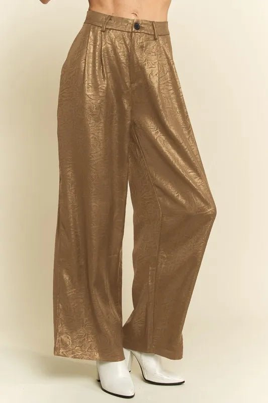 Davi & Dani Crinkled Textured Wide Leg Pants - Blu Lotus Boutique