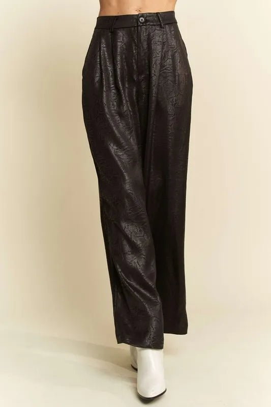 Davi & Dani Crinkled Textured Wide Leg Pants - Blu Lotus Boutique