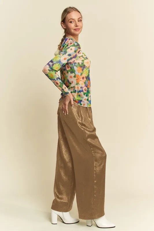 Davi & Dani Crinkled Textured Wide Leg Pants - Blu Lotus Boutique