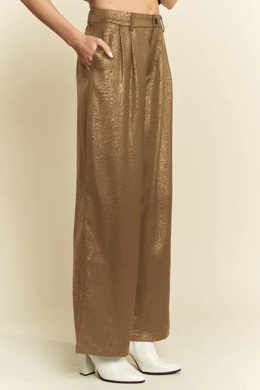 Davi & Dani Crinkled Textured Wide Leg Pants - Blu Lotus Boutique