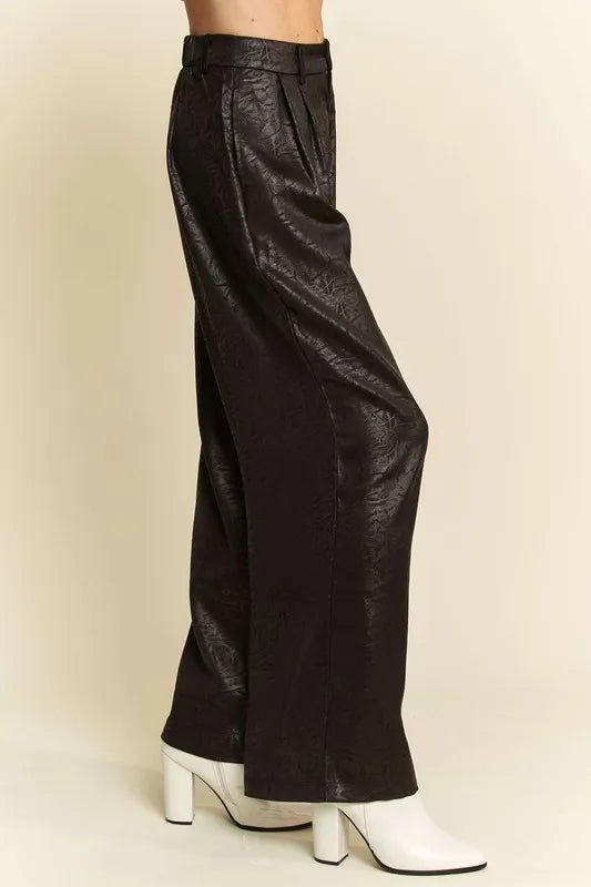 Davi & Dani Crinkled Textured Wide Leg Pants - Blu Lotus Boutique