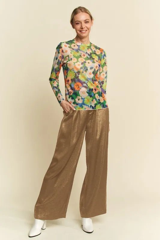 Davi & Dani Crinkled Textured Wide Leg Pants - Blu Lotus Boutique