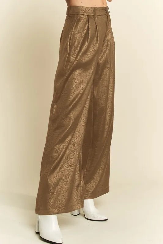 Davi & Dani Crinkled Textured Wide Leg Pants - Blu Lotus Boutique