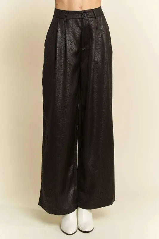 Davi & Dani Crinkled Textured Wide Leg Pants - Blu Lotus Boutique