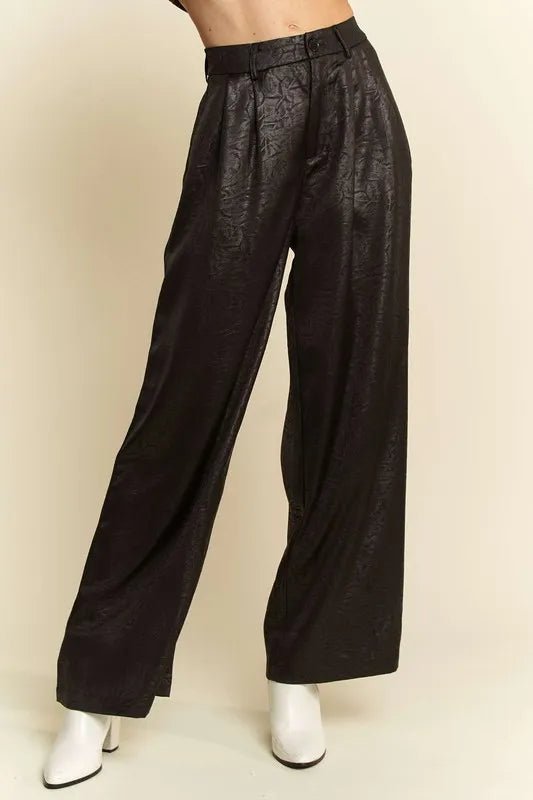 Davi & Dani Crinkled Textured Wide Leg Pants - Blu Lotus Boutique