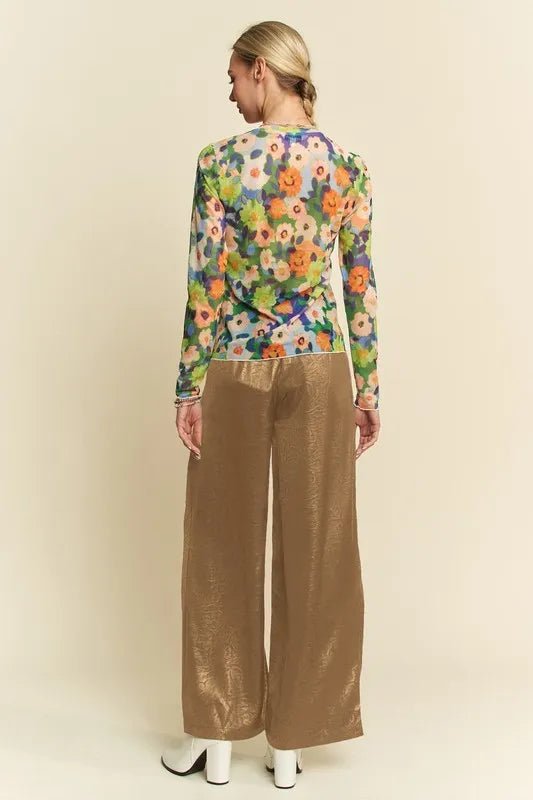Davi & Dani Crinkled Textured Wide Leg Pants - Blu Lotus Boutique