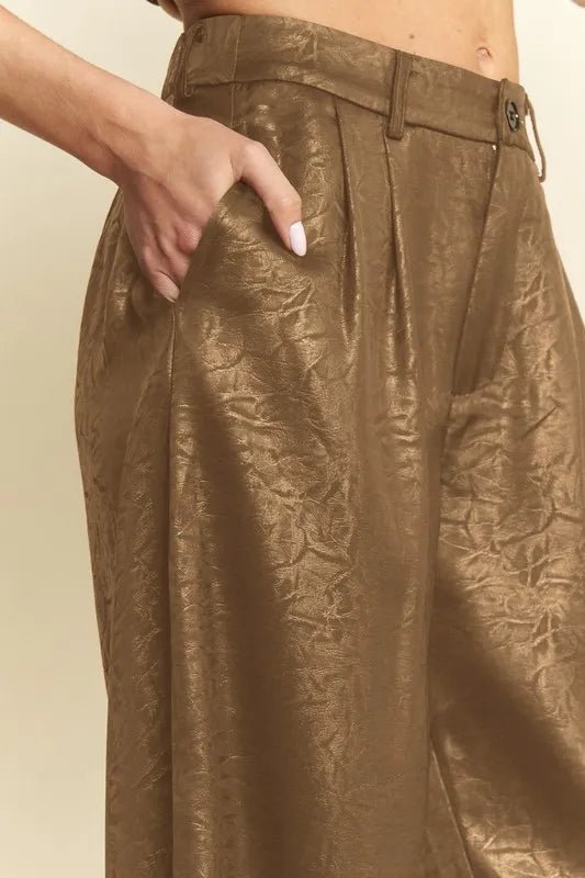 Davi & Dani Crinkled Textured Wide Leg Pants - Blu Lotus Boutique
