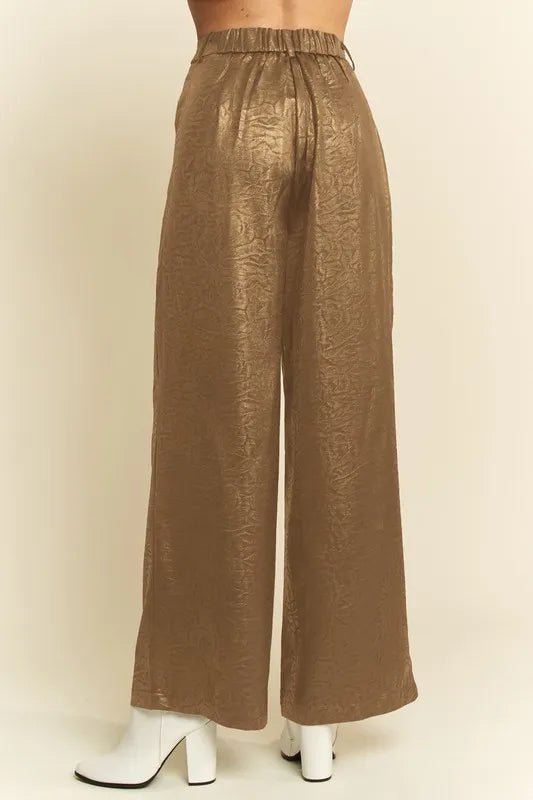 Davi & Dani Crinkled Textured Wide Leg Pants - Blu Lotus Boutique
