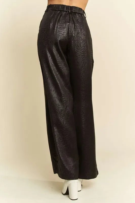 Davi & Dani Crinkled Textured Wide Leg Pants - Blu Lotus Boutique