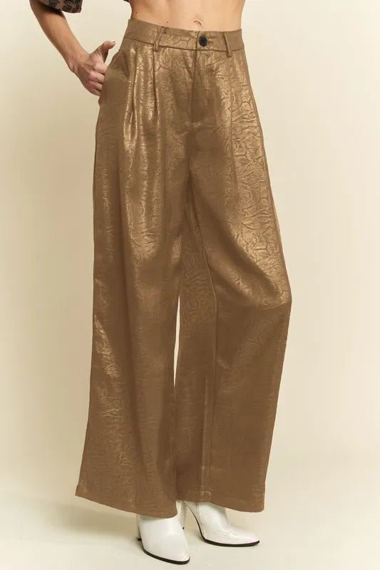 Davi & Dani Crinkled Textured Wide Leg Pants - Blu Lotus Boutique
