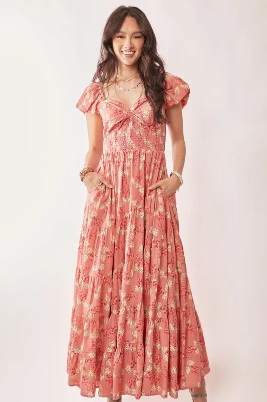 Davi & Dani Lightweight Sweetheart Neck Textured Tiered Maxi Dress - Blu Lotus Boutique