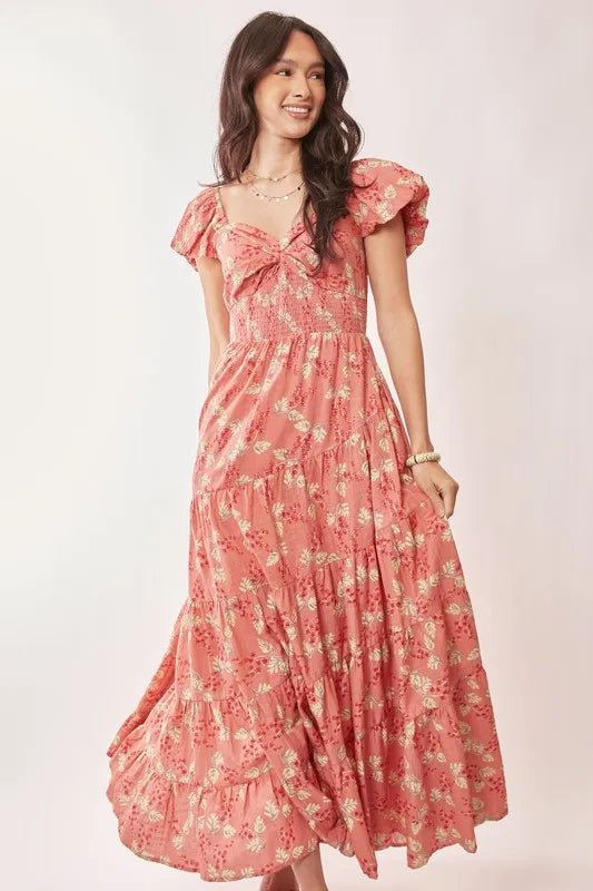 Davi & Dani Lightweight Sweetheart Neck Textured Tiered Maxi Dress - Blu Lotus Boutique