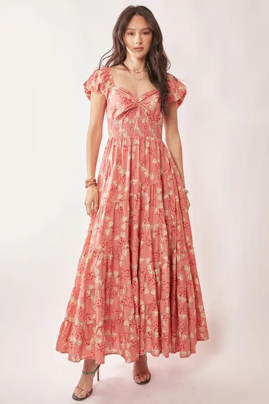 Davi & Dani Lightweight Sweetheart Neck Textured Tiered Maxi Dress - Blu Lotus Boutique