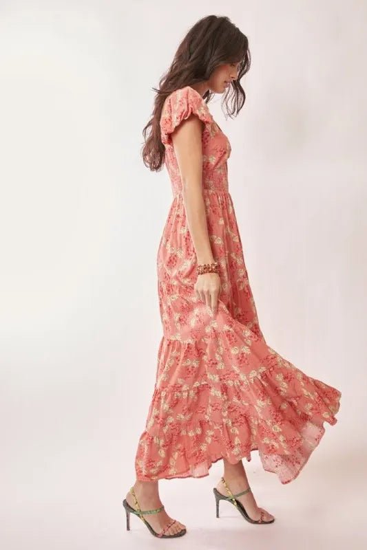 Davi & Dani Lightweight Sweetheart Neck Textured Tiered Maxi Dress - Blu Lotus Boutique