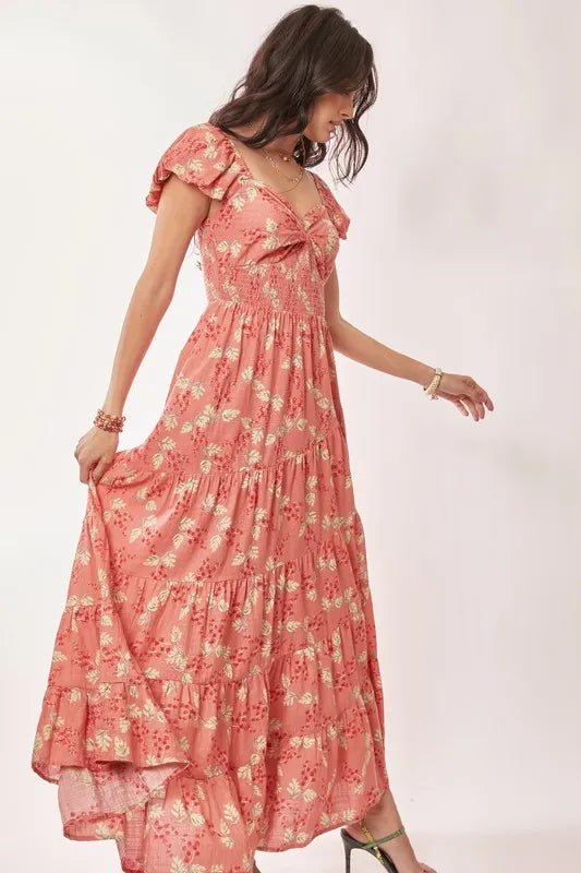 Davi & Dani Lightweight Sweetheart Neck Textured Tiered Maxi Dress - Blu Lotus Boutique