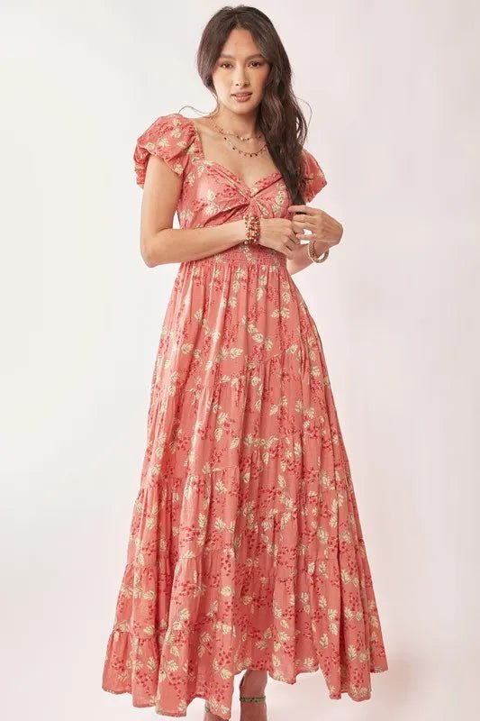 Davi & Dani Lightweight Sweetheart Neck Textured Tiered Maxi Dress - Blu Lotus Boutique
