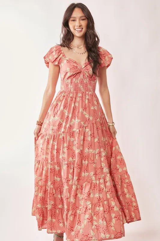 Davi & Dani Lightweight Sweetheart Neck Textured Tiered Maxi Dress - Blu Lotus Boutique