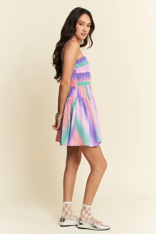 Davi & Dani Multi Color Ombre Printed Bodice Button Up Dress - Blu Lotus Boutique