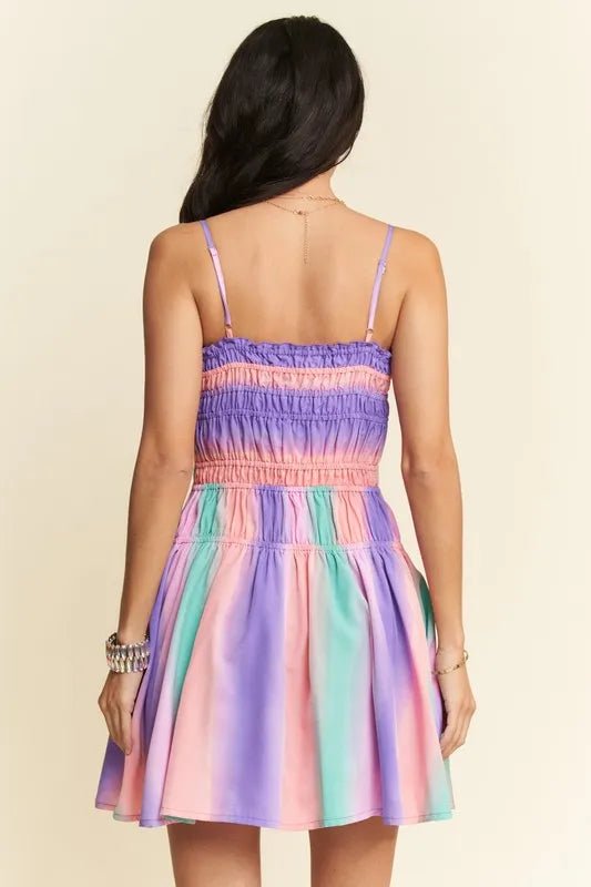 Davi & Dani Multi Color Ombre Printed Bodice Button Up Dress - Blu Lotus Boutique