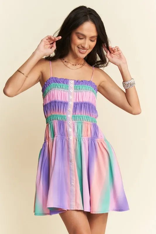 Davi & Dani Multi Color Ombre Printed Bodice Button Up Dress - Blu Lotus Boutique