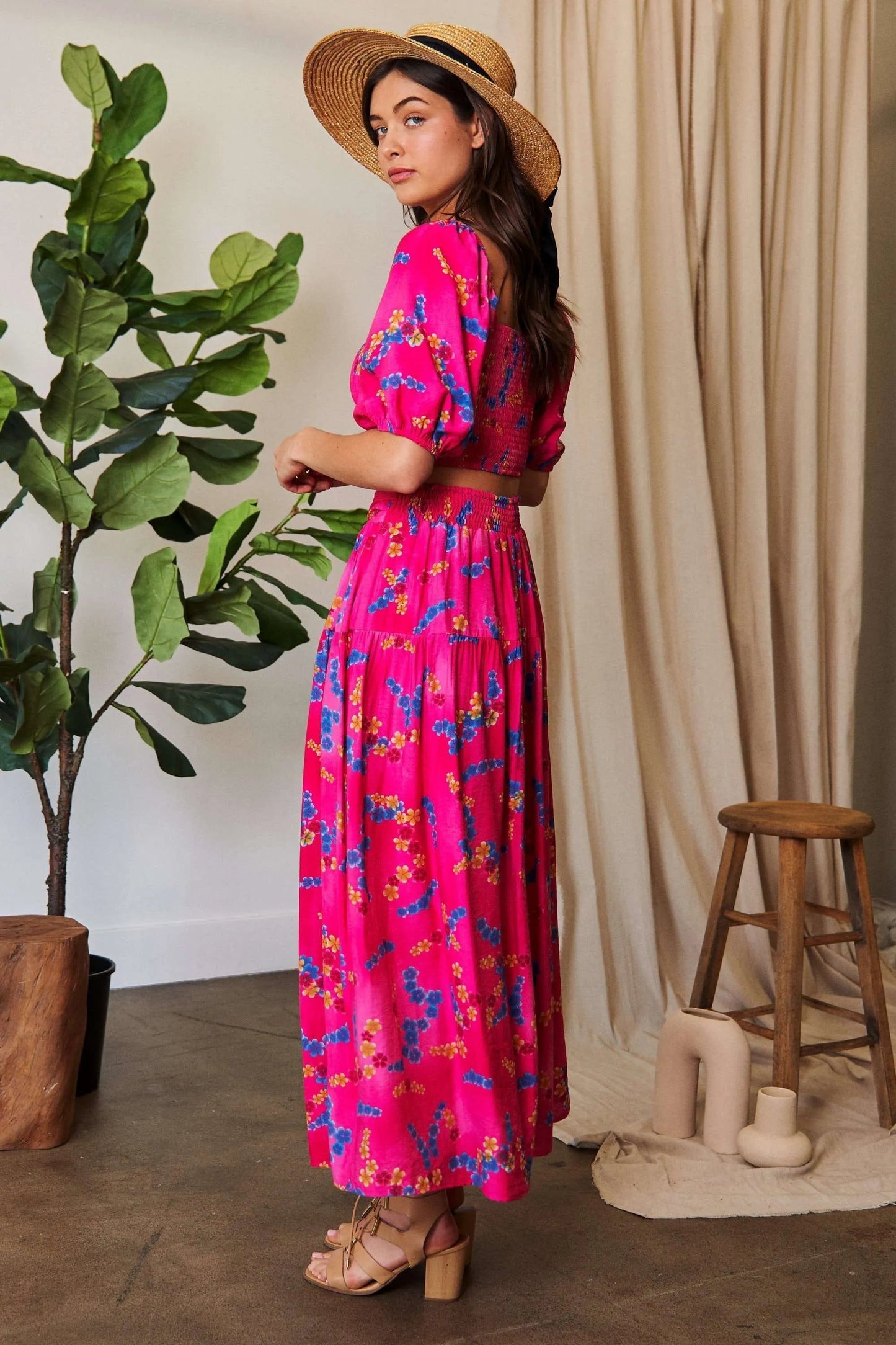 Davi & Dani Printed Smocking Waistband Ruffled Maxi Skirt - Blu Lotus Boutique