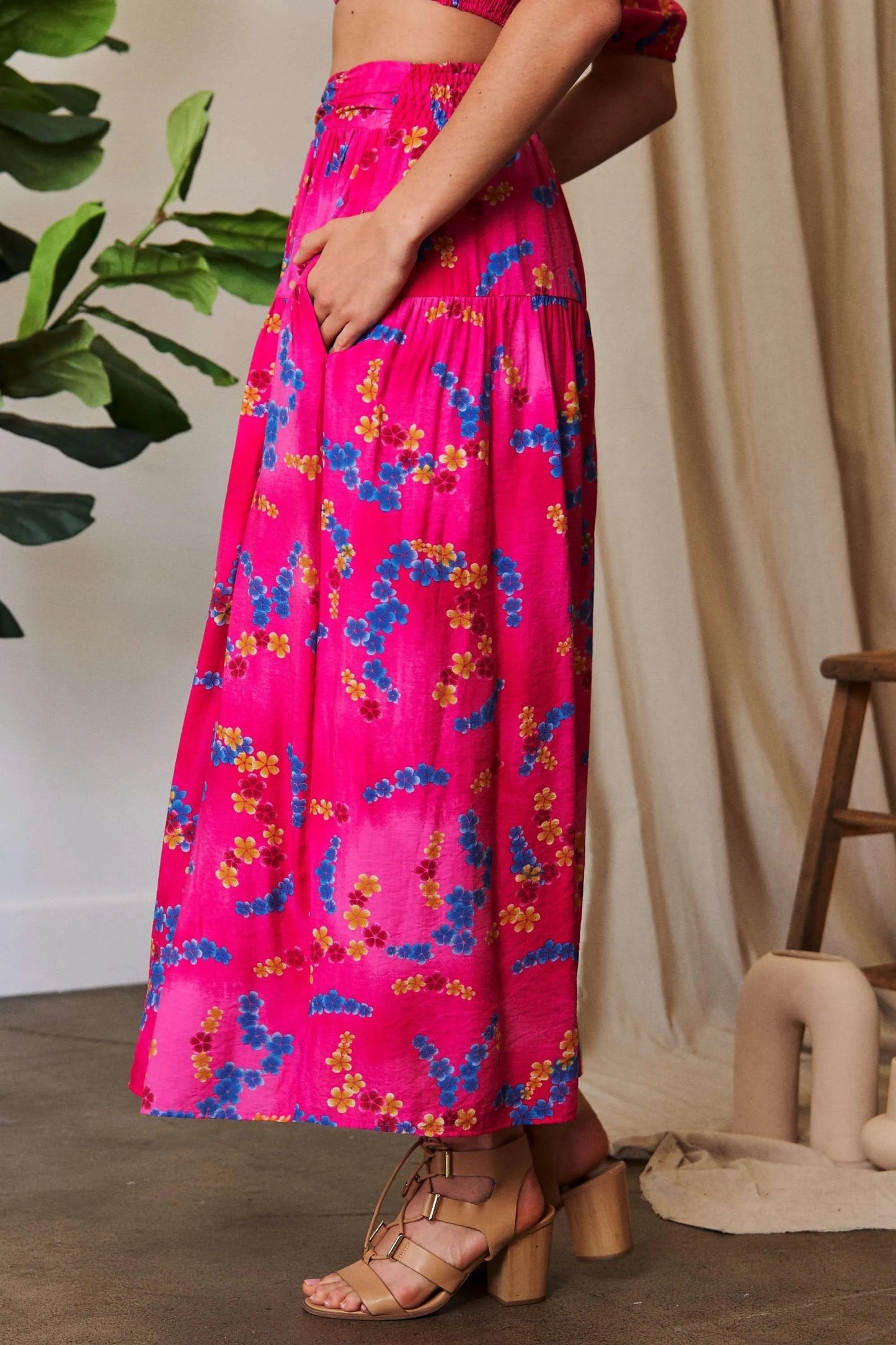 Davi & Dani Printed Smocking Waistband Ruffled Maxi Skirt - Blu Lotus Boutique
