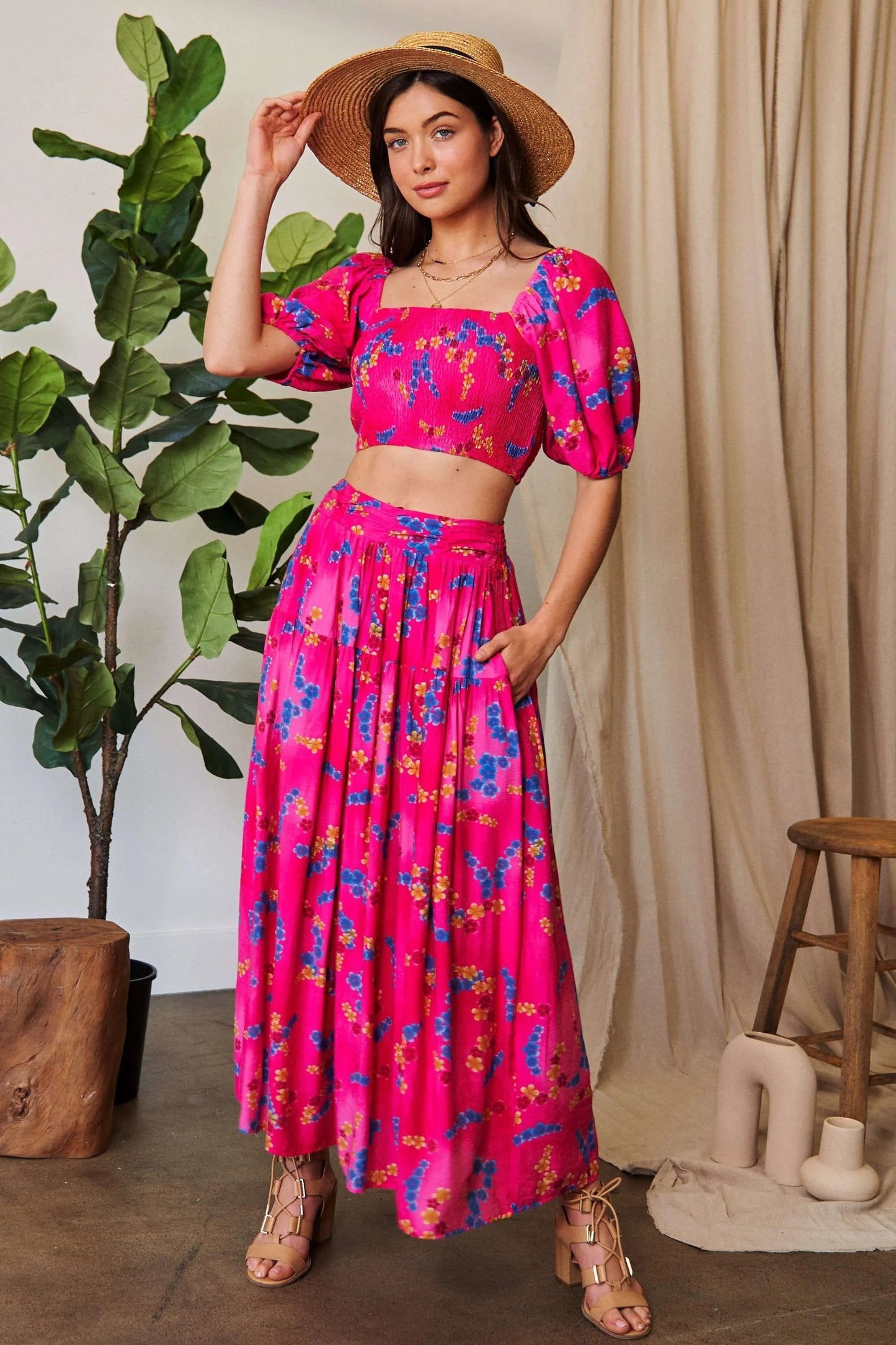 Davi & Dani Printed Smocking Waistband Ruffled Maxi Skirt - Blu Lotus Boutique