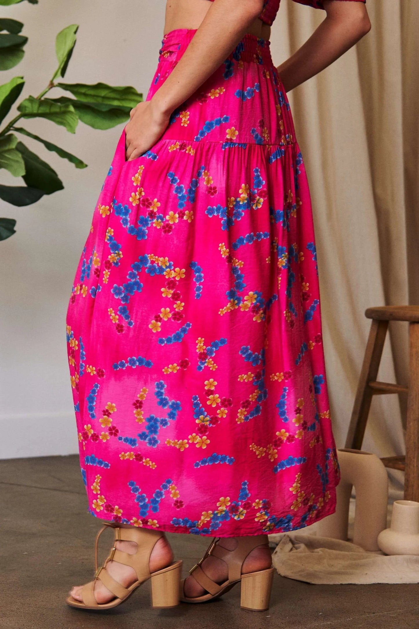 Davi & Dani Printed Smocking Waistband Ruffled Maxi Skirt - Blu Lotus Boutique