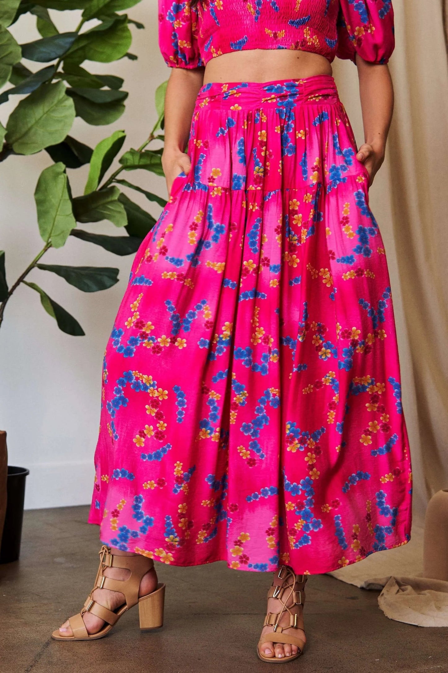 Davi & Dani Printed Smocking Waistband Ruffled Maxi Skirt - Blu Lotus Boutique