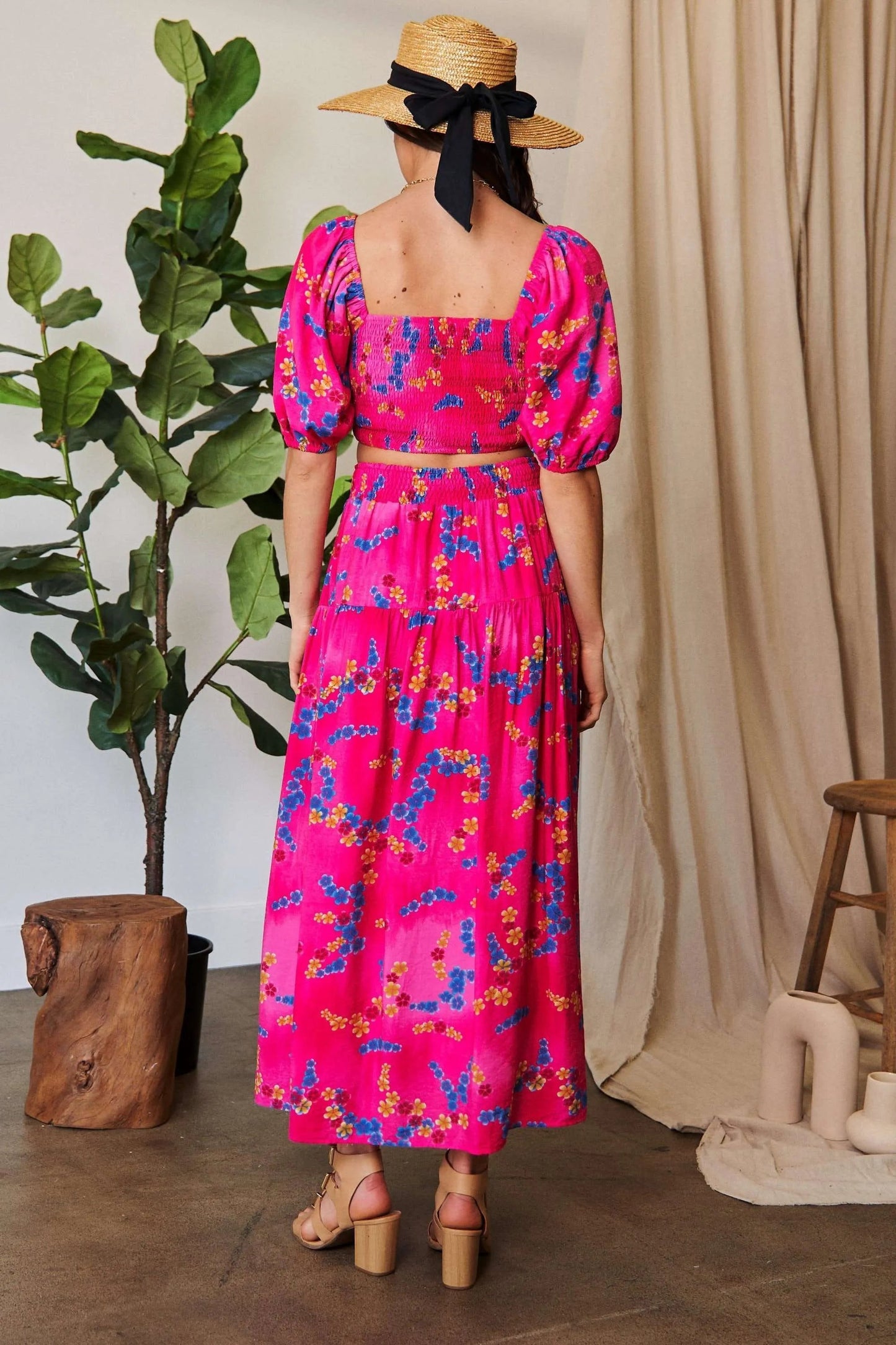 Davi & Dani Printed Smocking Waistband Ruffled Maxi Skirt - Blu Lotus Boutique