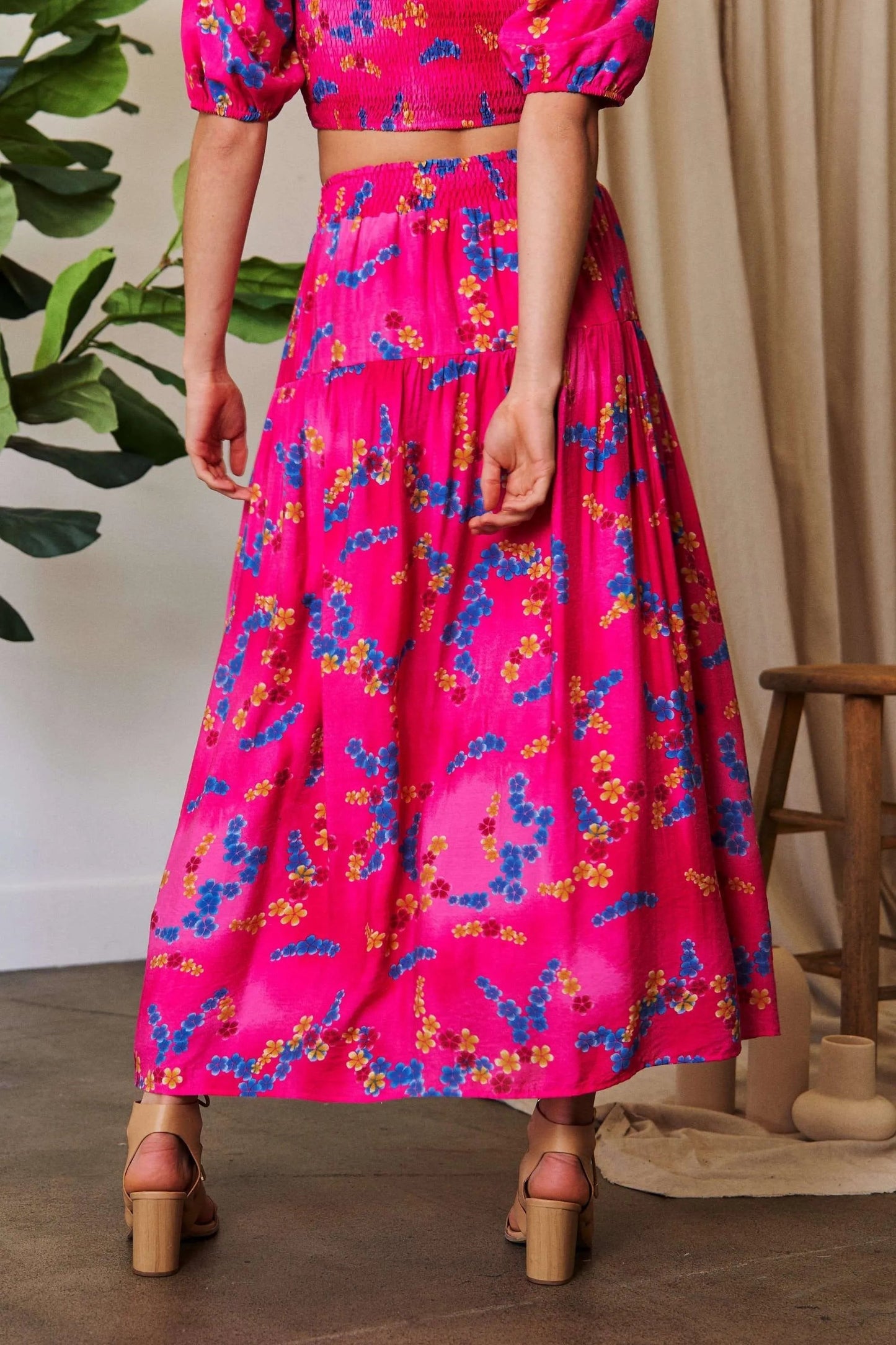 Davi & Dani Printed Smocking Waistband Ruffled Maxi Skirt - Blu Lotus Boutique